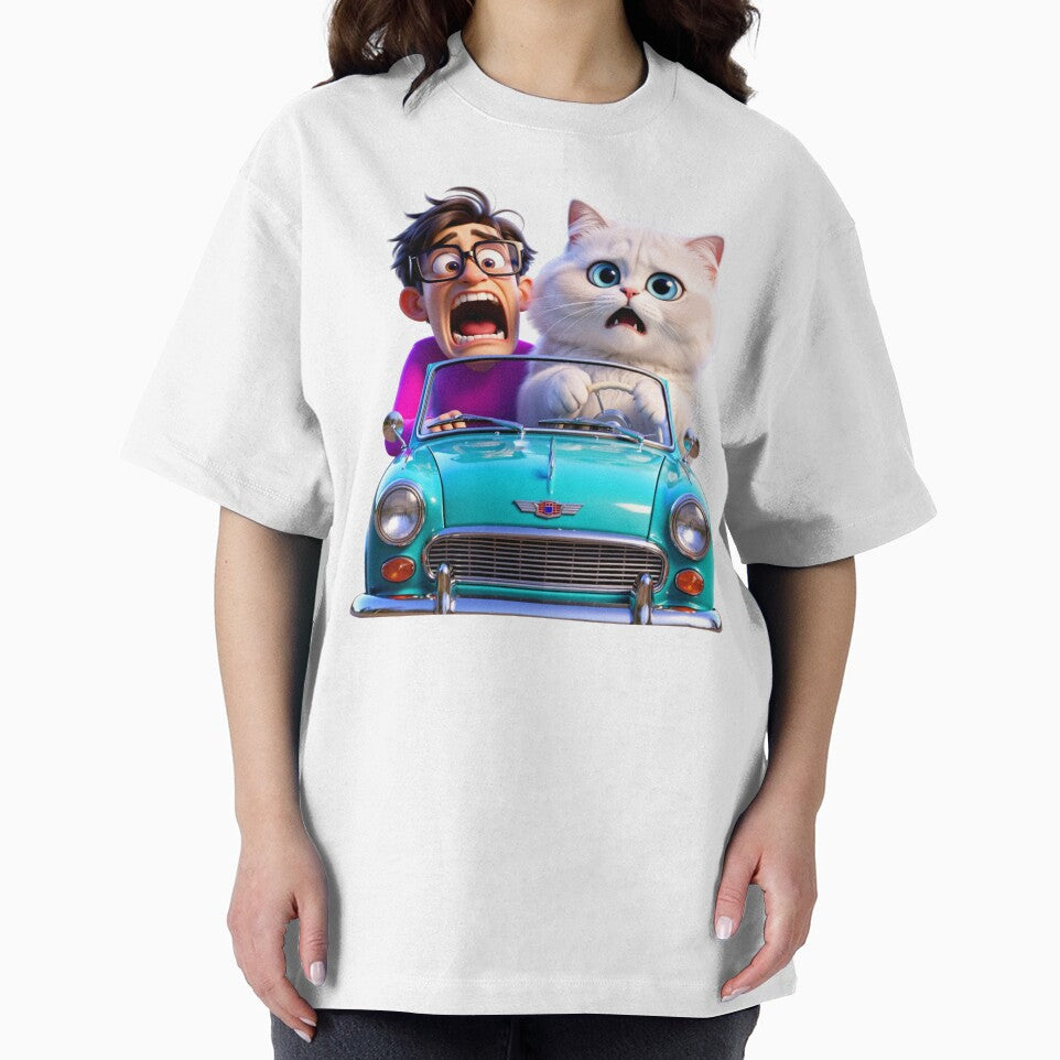 Funny Man and Fluffy Cat in Vintage Convertible by Zippy's Page