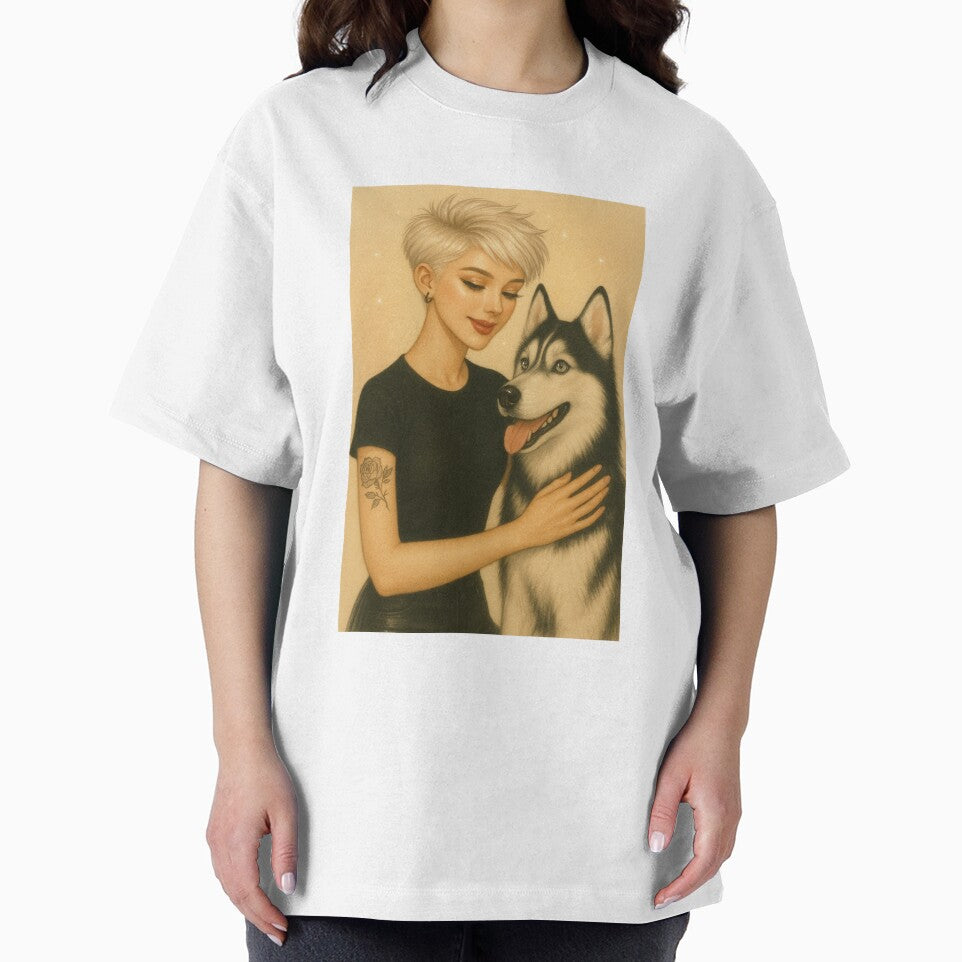 Husky and Her Girl | Cute Dog & Beautiful Girl Portrait by Together-in-calm T-Shirts, Hoodie, Sweatshirt (Image 2)