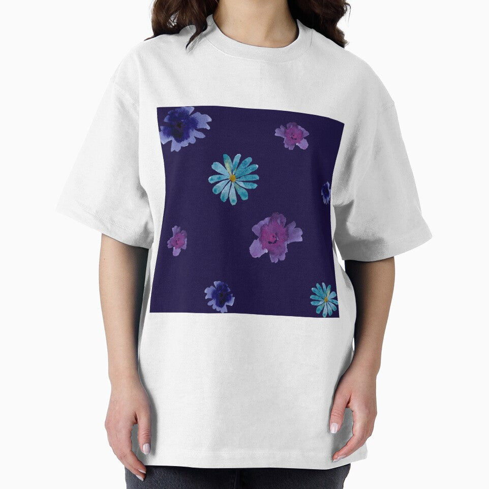 Violet Daisy Flower Blue Simple Pattern Watercolor Yana Mustafina Boho Soulful T-Shirts, Hoodie, Sweatshirt
