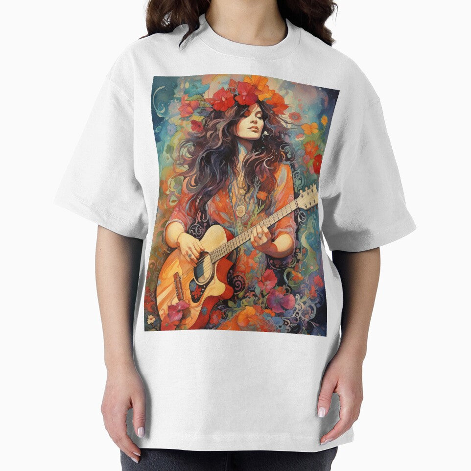 Hippie girl playing guitar by Rosaliartbook T-Shirts, Hoodie, Sweatshirt | BlankRebels.com (Image 2)
