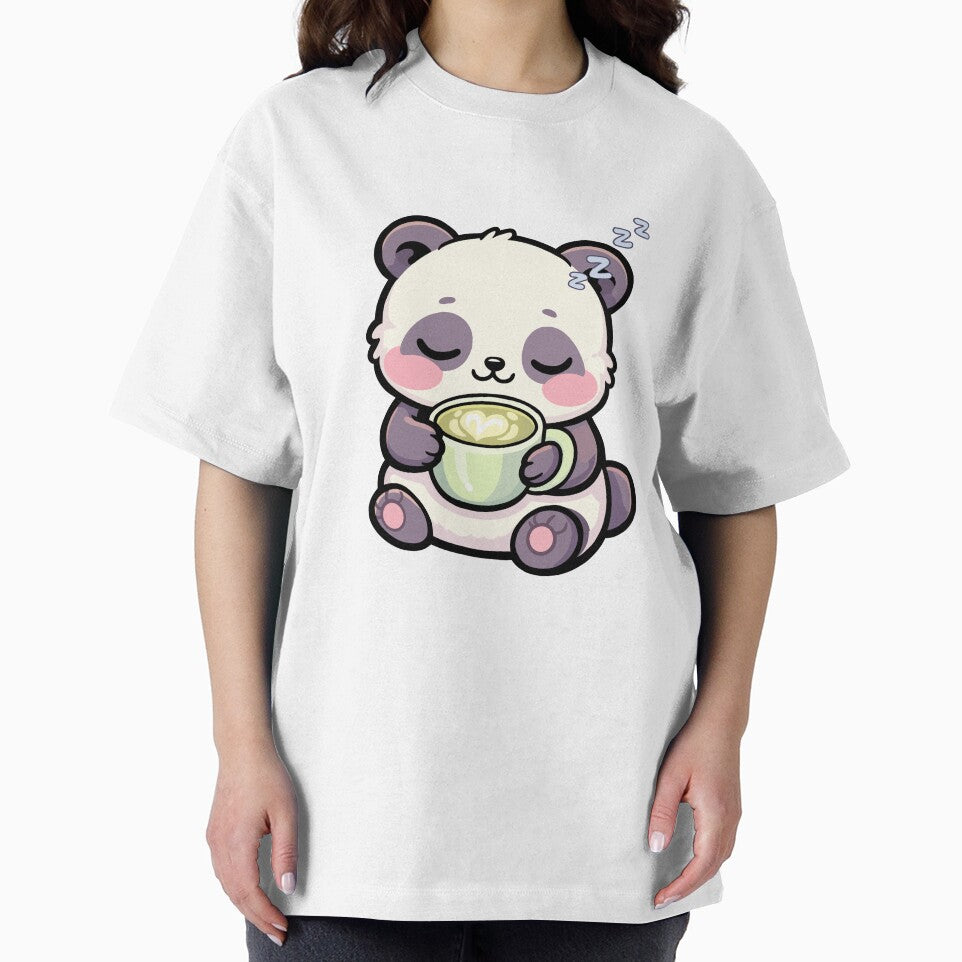 Sleepy Kawaii Panda Drinking Matcha – Cozy Pastel Animal Art by CozyCritterShop T-Shirts, Hoodie, Sweatshirt (Image 2)