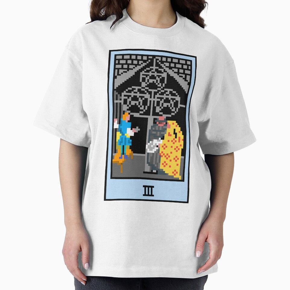 Wait, is this pixel art tarot? White - Minor Arcana 'Three of Pentacles' (Design for T-shirt, stickers and... (Image 2)