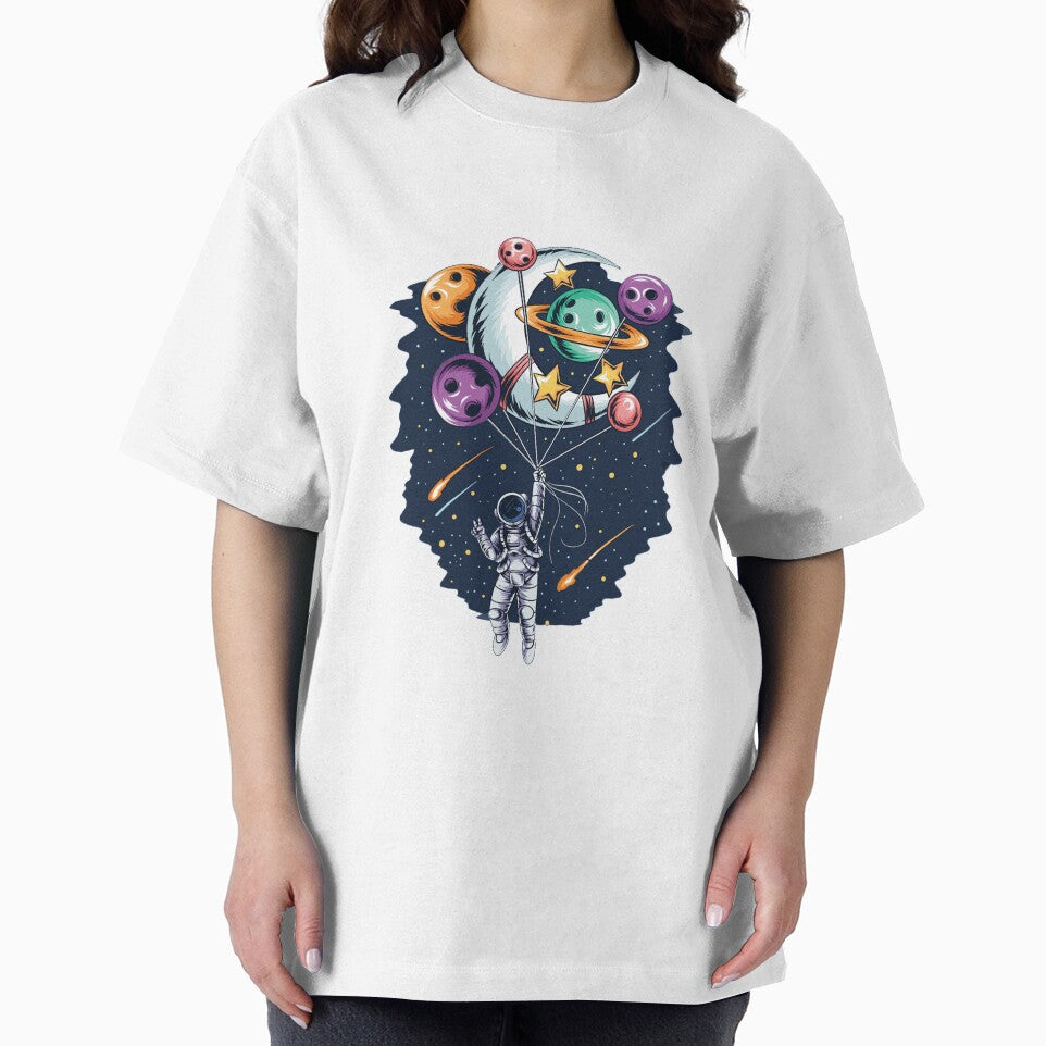 astronaut flies in space with balloon planets and moons vector artwork by teemix T-Shirts, Hoodie, Sweatshirt (Image 2)