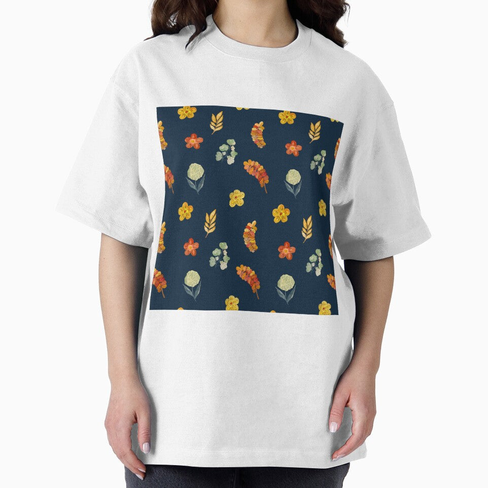 Flower red green orange simple seamless pattern blue by Yana Mustafina | Boho Soulful Designs T-Shirts, Hoodie,... (Image 2)