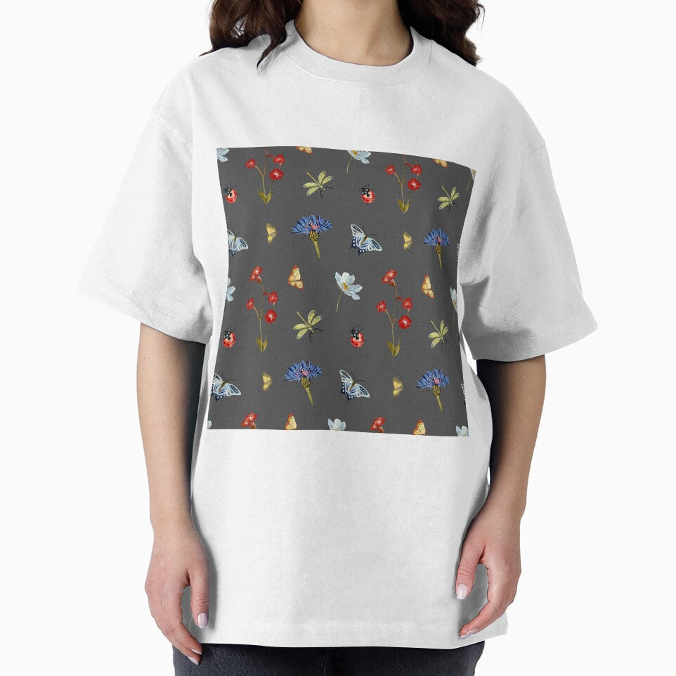 Insect flower camomile cute pattern a watercolor grey by Yana Mustafina | Boho Soulful Designs T-Shirts,... (Image 2)