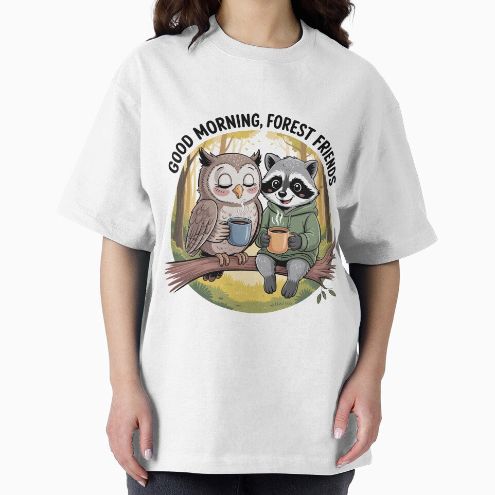 Owl and Raccoon Coffee Break – Forest Friends T-Shirt by KostekArtShop Hoodie, Sweatshirt | BlankRebels.com (Image 2)