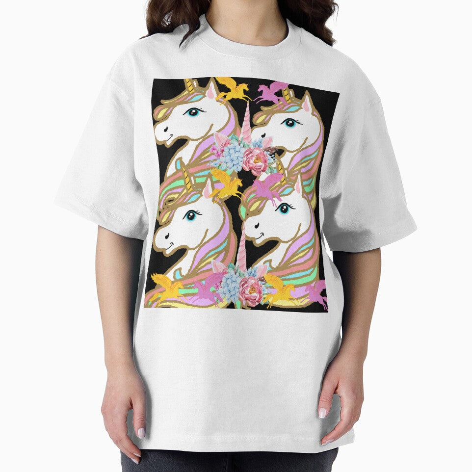 Magical Unicorn Garden - Floral Unicorn Pattern Black by Extremeallie T-Shirts, Hoodie, Sweatshirt (Image 2)