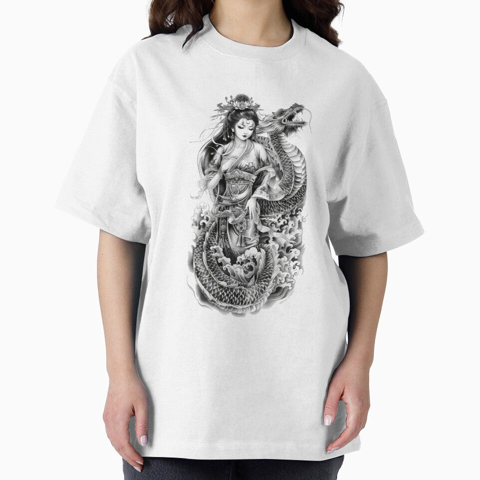 Japanese Woman And Dragon. Tattoo Style Art by Lucy Goosy Art T-Shirts, Hoodie, Sweatshirt | BlankRebels.com (Image 2)