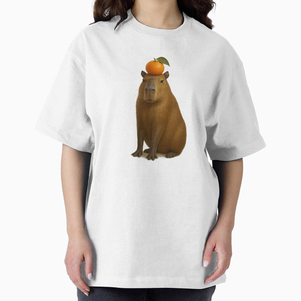 Realistic Capybara Art with Orange on Head by visualvibesss T-Shirts, Hoodie, Sweatshirt | BlankRebels.com (Image 2)