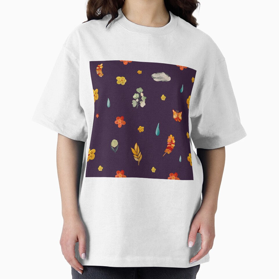 Flower butterfly drop cloud cute seamless pattern violet by Yana Mustafina | Boho Soulful Designs T-Shirts,... (Image 2)