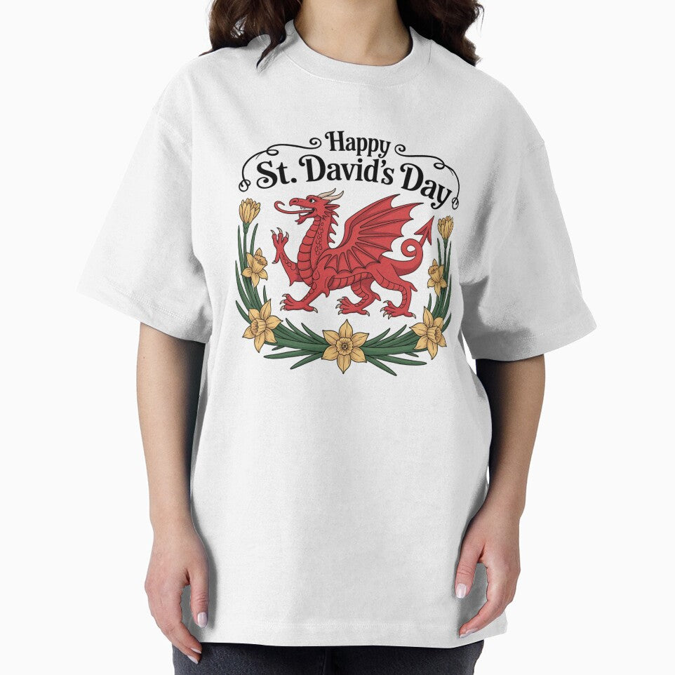 Happy St. David's Day Traditional Welsh Red Dragon – Daffodil Wreath by Midnight Veil Designs T-Shirts, Hoodie,... (Image 2)