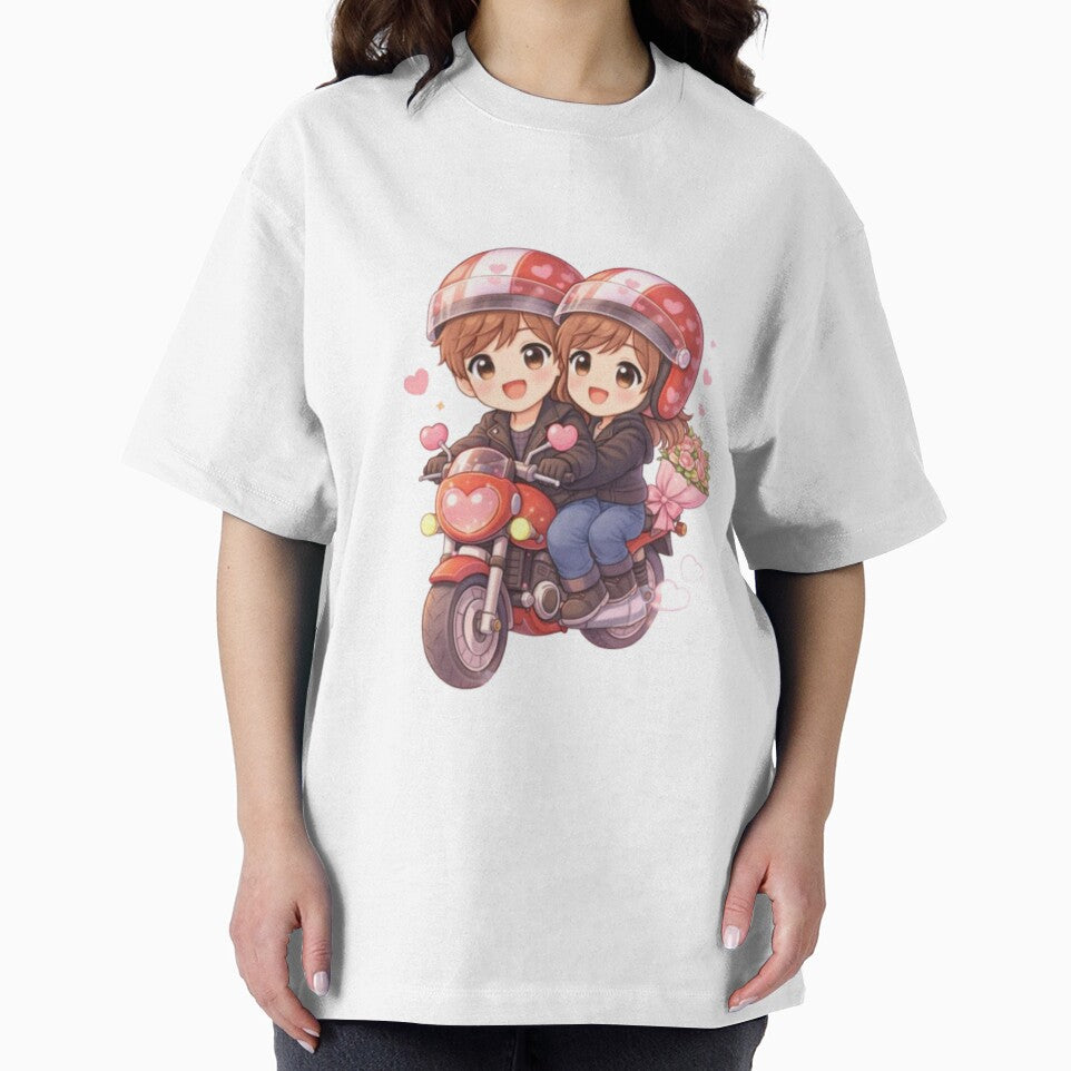 Cute Valentine Biker Couple – Chibi Romantic Illustration with Flowers by MysticPurpleHue T-Shirts, Hoodie,... (Image 2)