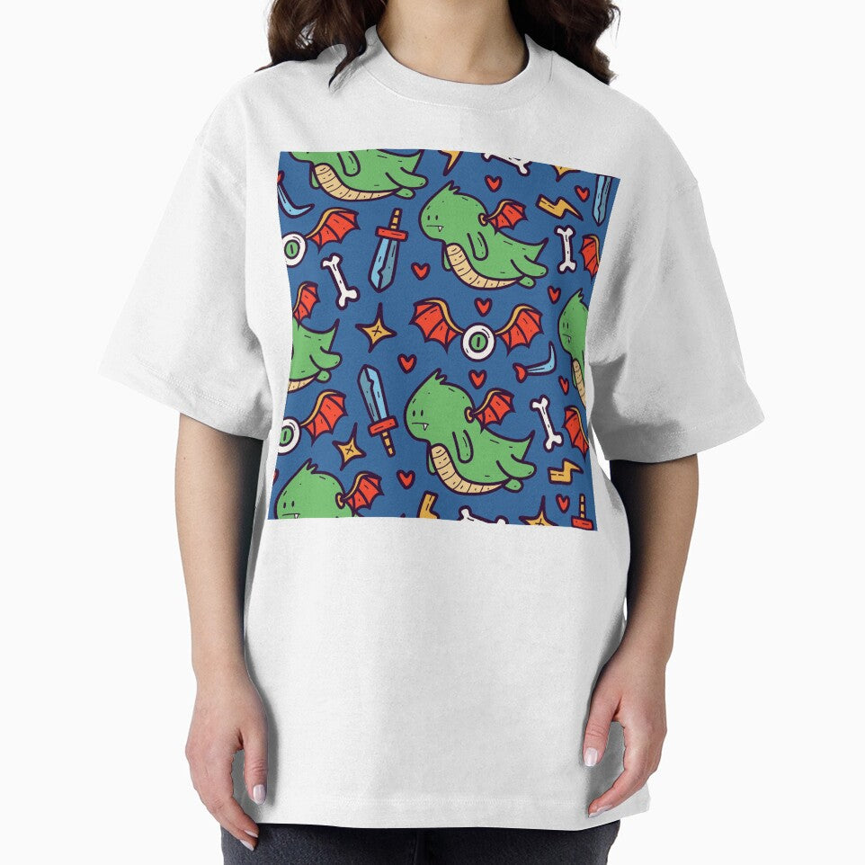 Hand Drawn Doodle Cartoon Dragon Seamless Pattern Design by Peekonet T-Shirts, Hoodie, Sweatshirt | BlankRebels.com (Image 2)