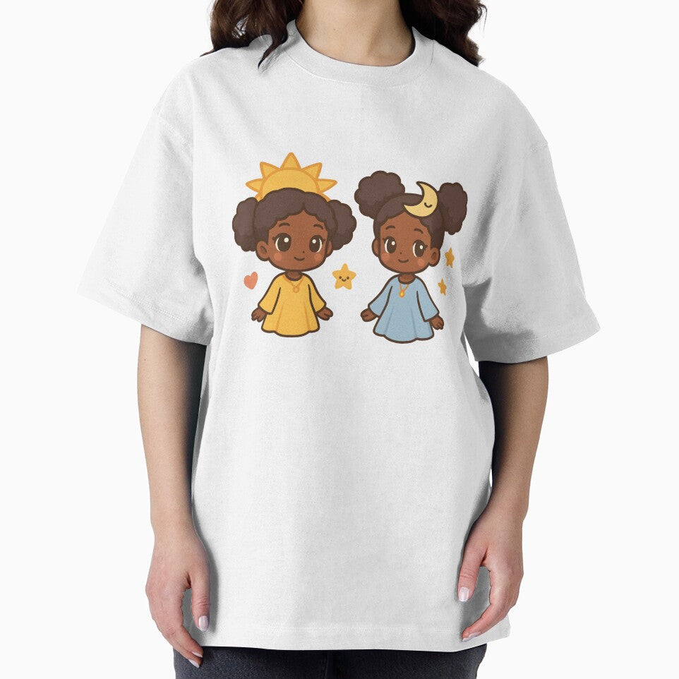 Kawaii Afro Sun and Moon Sisters | Cute Celestial Anime Art by OsasChild T-Shirts, Hoodie, Sweatshirt (Image 2)