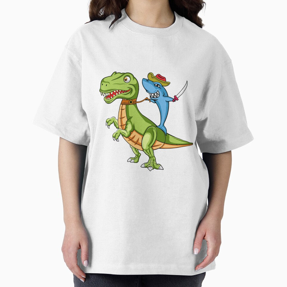 Cute Pirate Shark Riding Dinosaur T-Rex in The Kawaii Style by CreativeCranium T-Shirts, Hoodie, Sweatshirt (Image 2)