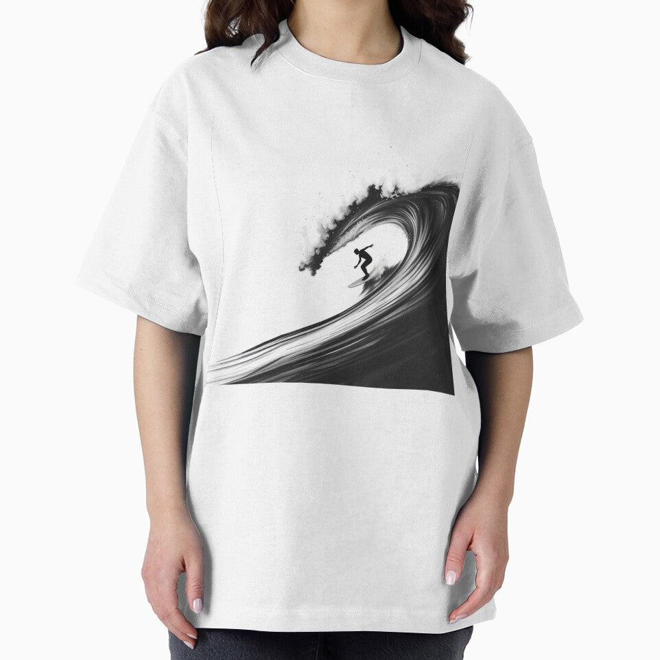 Surfer Silhouette Riding Giant Wave - Black Ink Surf Art by EllDAV777 T-Shirts, Hoodie, Sweatshirt (Image 2)