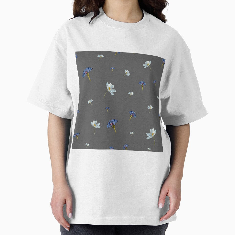 Flower Blue Daisy Pattern Seamless Watercolor Grey Yana Mustafina Boho Soulful T-Shirts, Hoodie, Sweatshirt