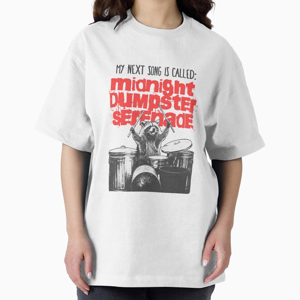 Funny Raccoon Music Meme – Midnight Dumpster Serenade Trash Panda Drummer Design by ikidyounot T-Shirts,... (Image 2)