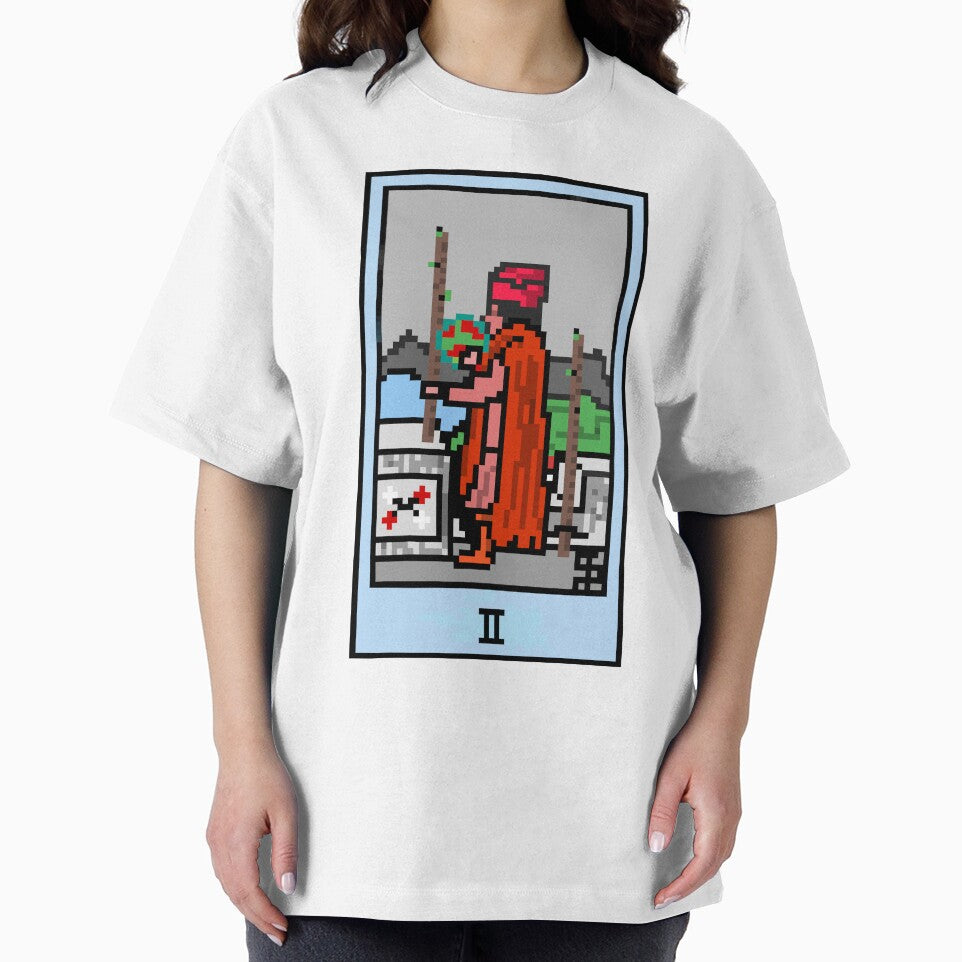 Wait, is this pixel art tarot? White - Minor Arcana 'Two of Wands' (Design for T-shirt, stickers and other... (Image 2)