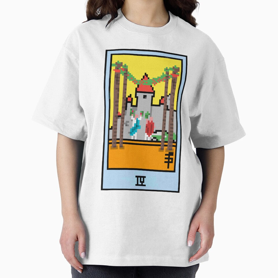 Wait, is this pixel art tarot? White - Minor Arcana 'Four of Wands' (Design for T-shirt, stickers and other... (Image 2)