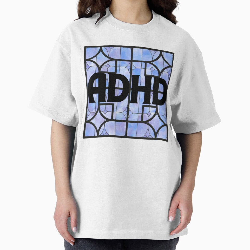 ADHD Stained Glass Typography – Blue Abstract Neurodivergent Art by plutobleuu T-Shirts, Hoodie, Sweatshirt (Image 2)