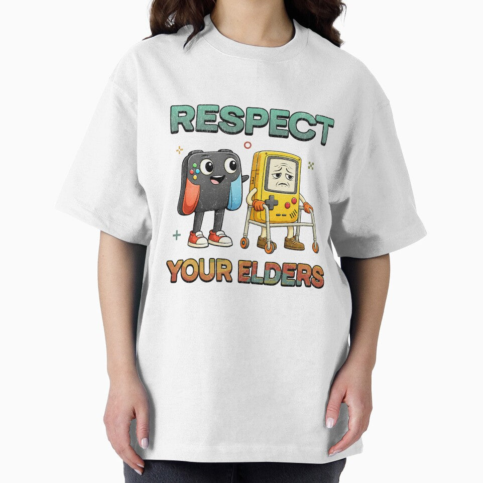 Respect Your Elders Gaming Control Retro – Retro Console Generations Illustration Design by s.waniel1 T-Shirts,... (Image 2)