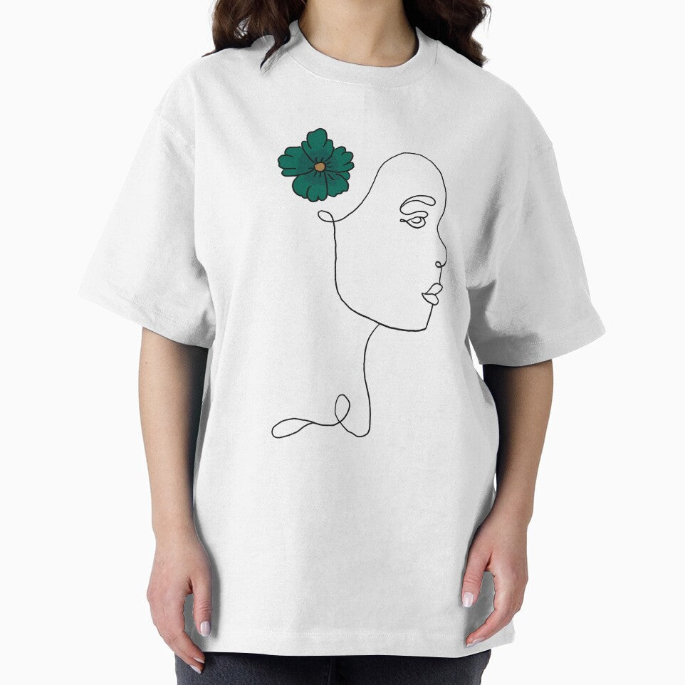 Line Art Drawing - Woman & Green Floral by Nebatsang T-Shirts, Hoodie, Sweatshirt | BlankRebels.com (Image 2)