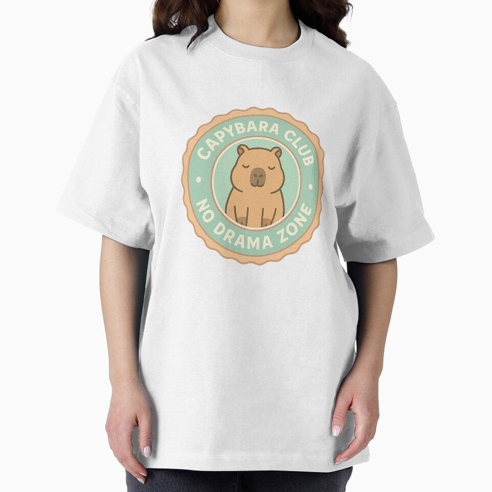 Capybara Club – No Drama Zone | Cute Chill Animal Badge by Softly Studio T-Shirts, Hoodie, Sweatshirt (Image 2)
