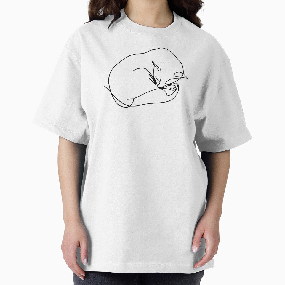 Curled Up Cat Nap - one line drawing style kitten art by Sarah Rosie Studios T-Shirts, Hoodie, Sweatshirt (Image 2)
