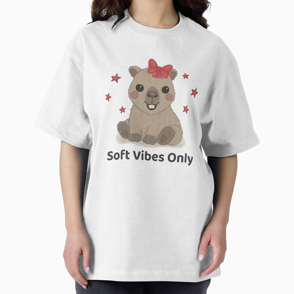 Soft Vibes Only Capybara Bow Design with Stars by Brightful Creations T-Shirts, Hoodie, Sweatshirt (Image 2)