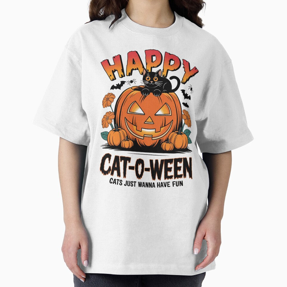 Happy Cat-O-Ween Halloween Black Cat and Pumpkin Design by ArtDesignStory T-Shirts, Hoodie, Sweatshirt (Image 2)