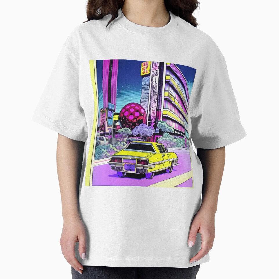 Yellow car in the city retro style by imagenia