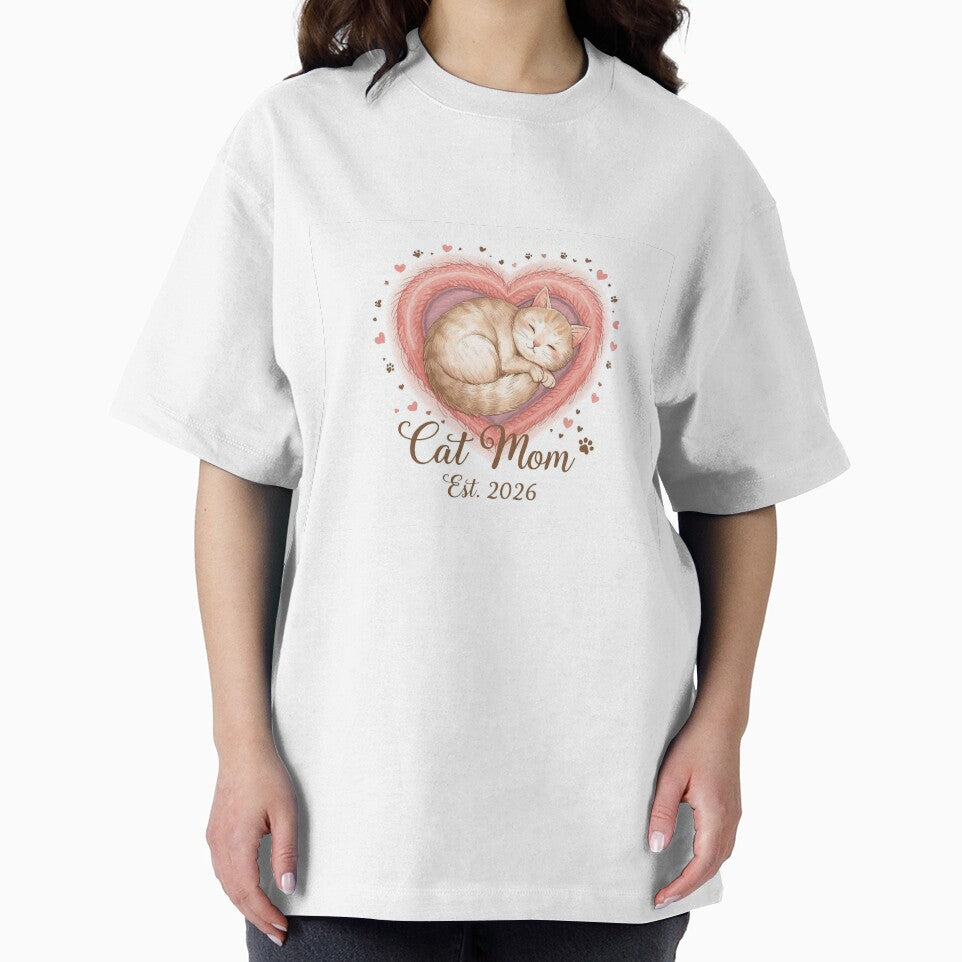 Cat Mom Est. 2026 Cute Heart Cat T-Shirt | Personalized Cat Lover Gift by Falconwolf Hoodie, Sweatshirt (Image 2)