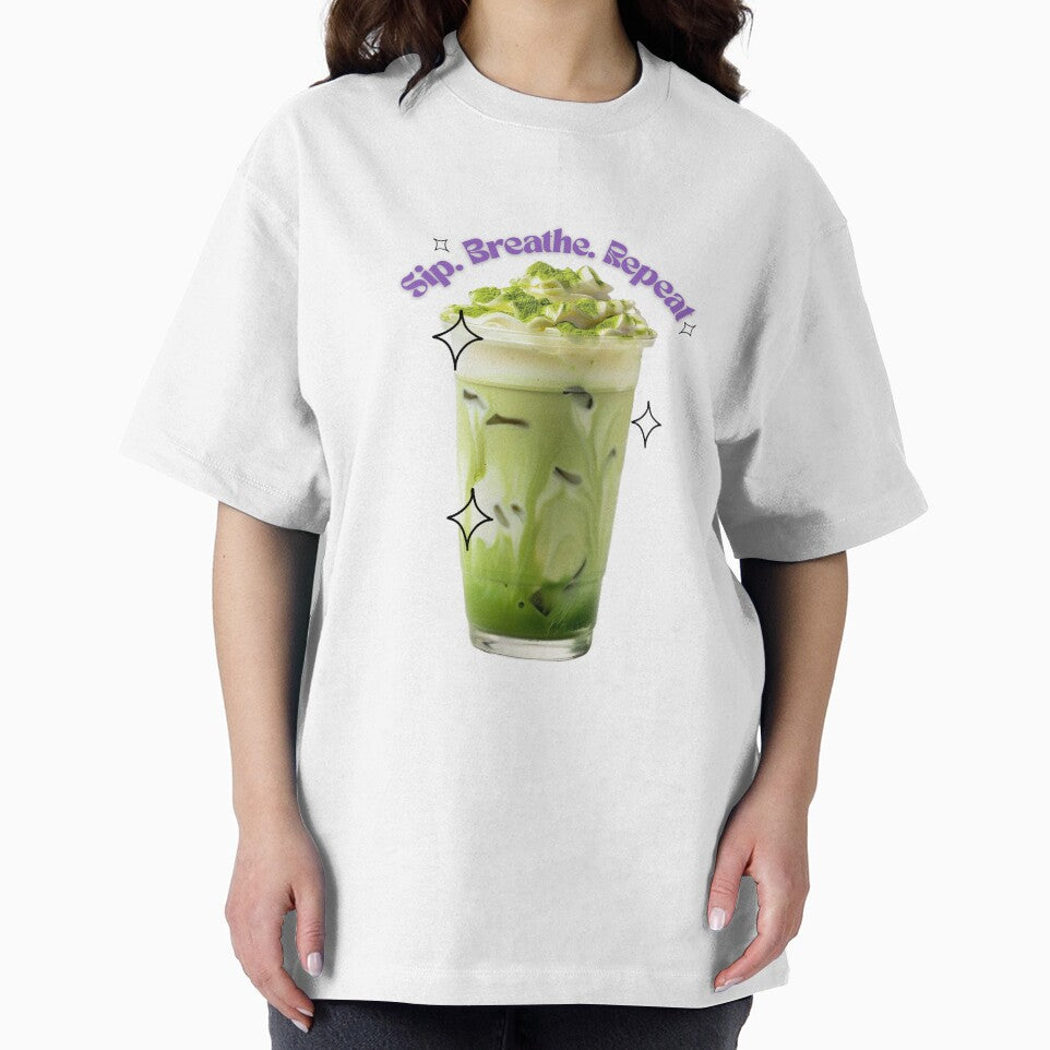 Sip. Breathe. Repeat – Matcha Aesthetic Iced Latte Design by Designnari T-Shirts, Hoodie, Sweatshirt (Image 2)