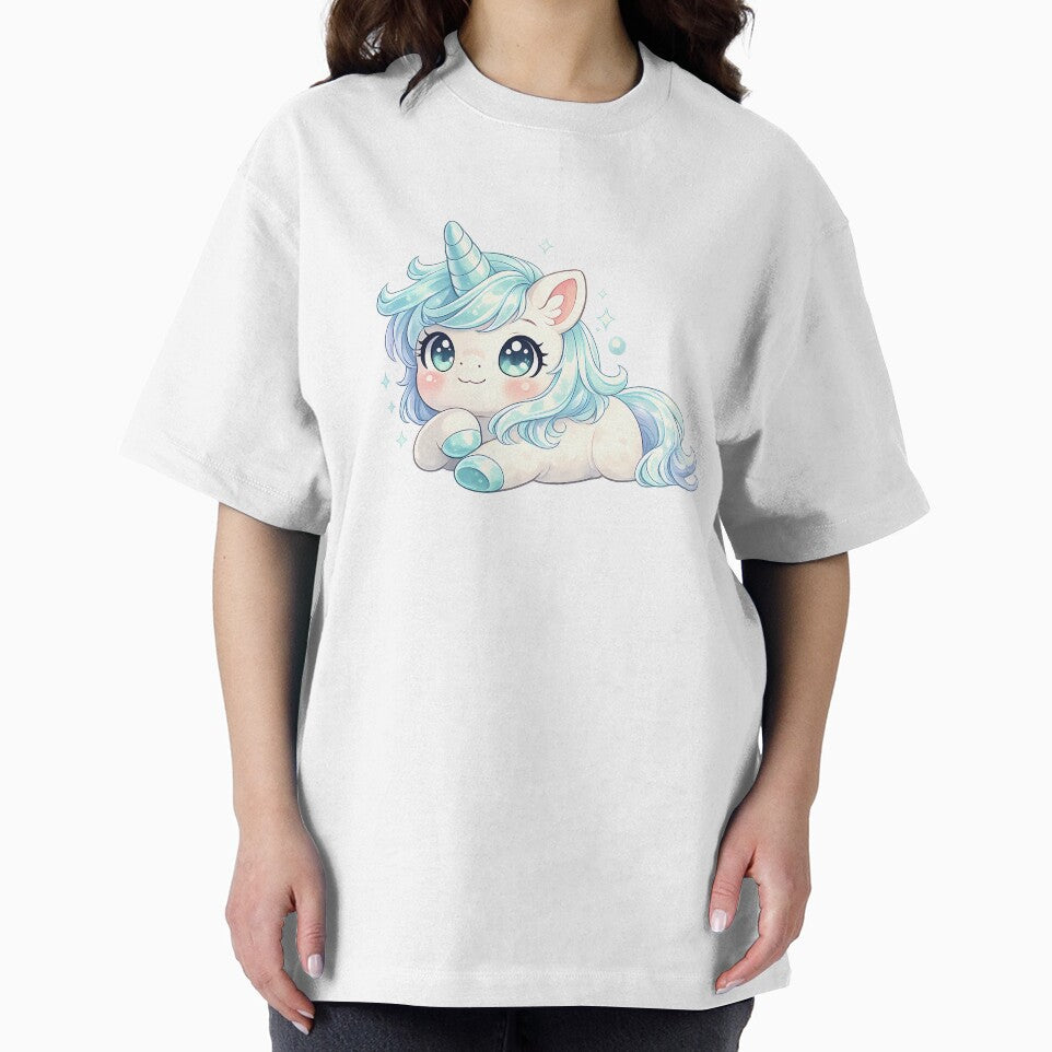 Dreamy, ice-blue chibi unicorn – Kawaii illustration by FloreDreamStudio T-Shirts, Hoodie, Sweatshirt (Image 2)