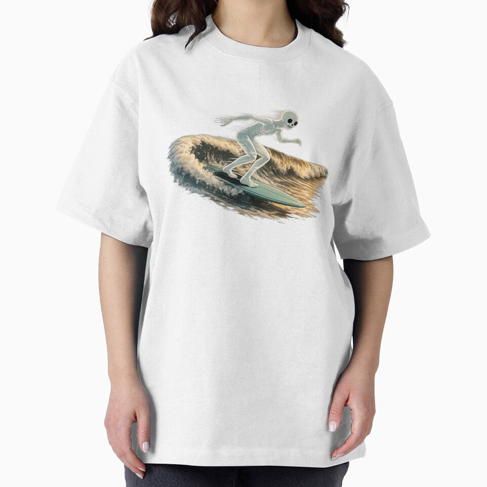 Ghost Surfer at Sunset – Retro Skeleton Surf Art, 80s Vaporwave Beach Design by TheSlowShore