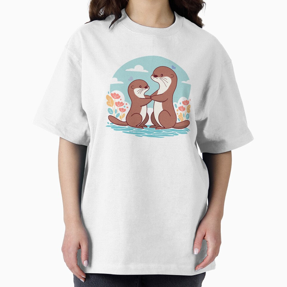 Cute Otters Holding Hands - Adorable Animal Couple by Łukasz Czajka T-Shirts, Hoodie, Sweatshirt | BlankRebels.com (Image 2)