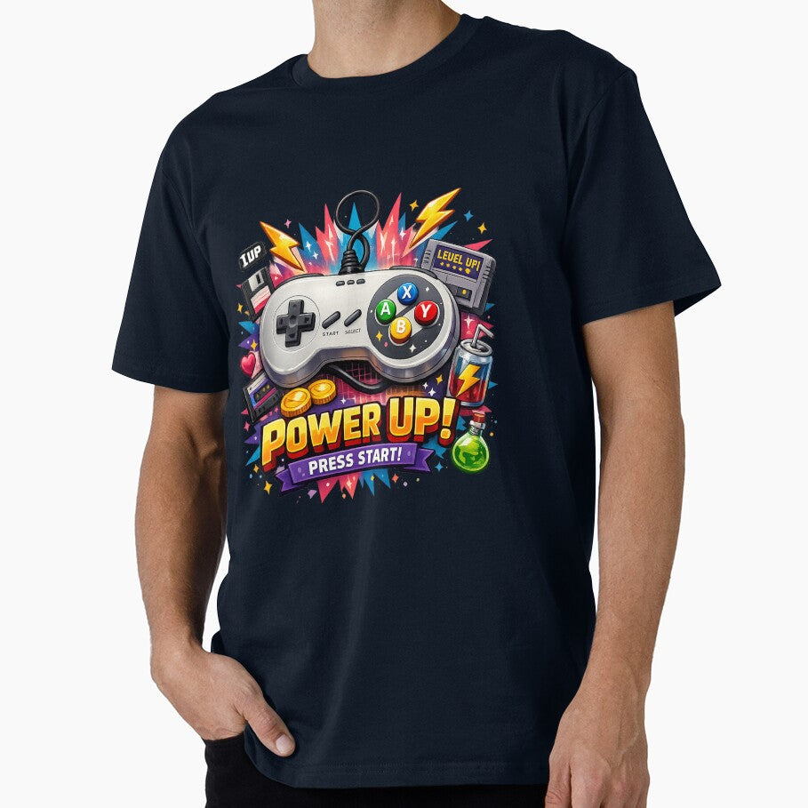 POWER UP! Retro 90s Gaming Controller – Nostalgic Gamer Art by Backtrack Boutique T-Shirts, Hoodie, Sweatshirt (Image 1)