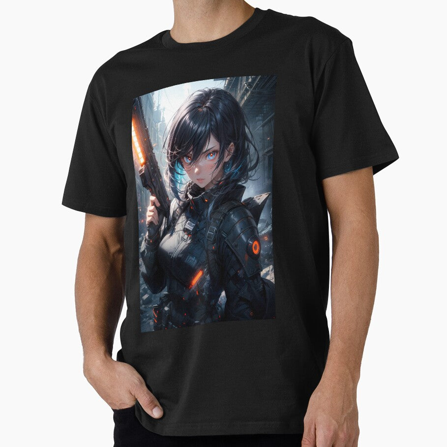 Manga Sci Fi Soldier Gun Portrait T-Shirts, Hoodie, Sweatshirt