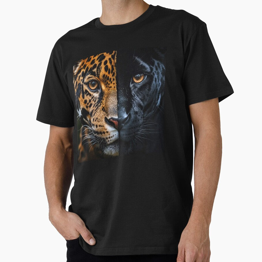 Half Leopard Half Black Panther double Wildlife portraits by TheArtistOf2022 T-Shirts, Hoodie, Sweatshirt (Image 1)
