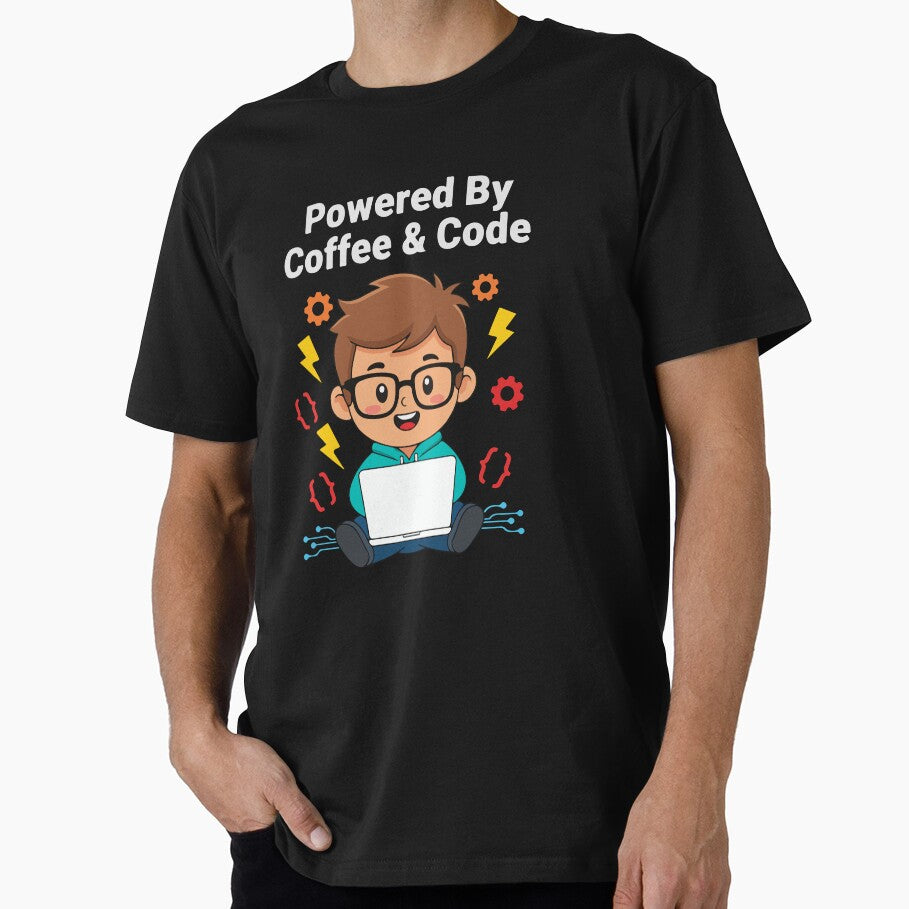 Powered By Coffee & Code Programmer T-Shirt  Funny Developer Cartoon Design by Design-Pro-21 Hoodie, Sweatshirt (Image 1)