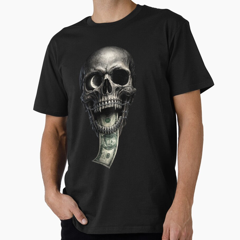 Money Talks, Truth Chokes | Dark Skull Illustration by Next Level Prints T-Shirts, Hoodie, Sweatshirt (Image 1)