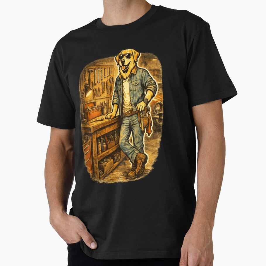 Labrador Dad Workshop Retro Illustration by PawPrintCustom T-Shirts, Hoodie, Sweatshirt | BlankRebels.com (Image 1)
