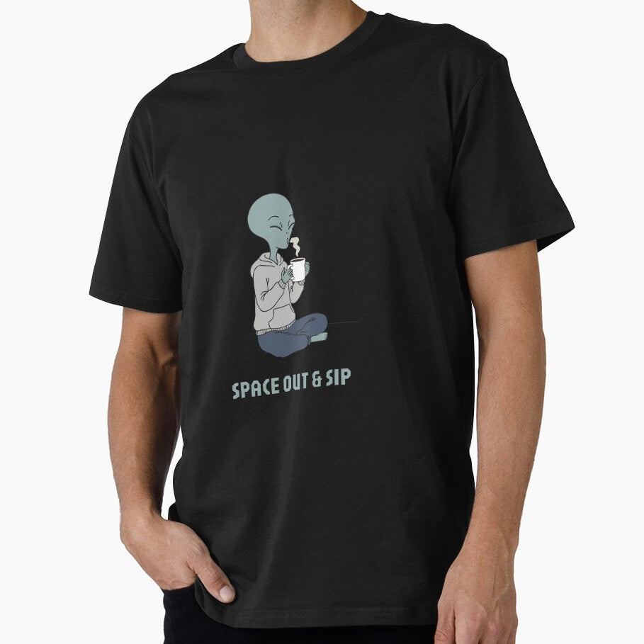 Space Out & Sip – Cute Alien Coffee T-Shirt, Hoodie & Sticker Design by Cipher & Soul Sweatshirt | BlankRebels.com (Image 1)