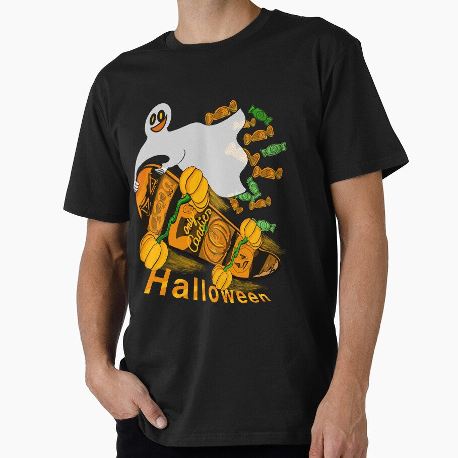 Ghost on a skateboard with Halloween candy. by MjKris T-Shirts, Hoodie, Sweatshirt | BlankRebels.com (Image 1)