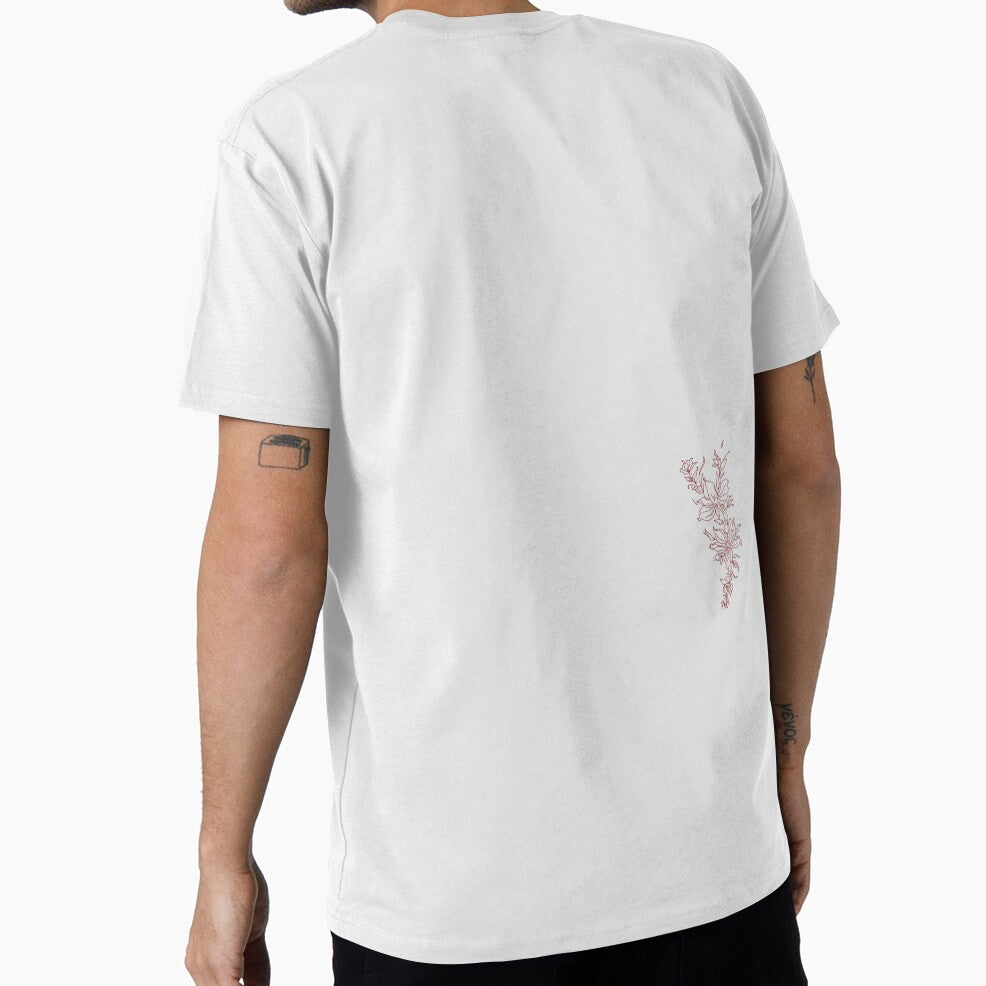 Minimalist Fine Line Flower Tattoo I Red Fine Line Art by BVL T-Shirts, Hoodie, Sweatshirt | BlankRebels.com (Image 1)