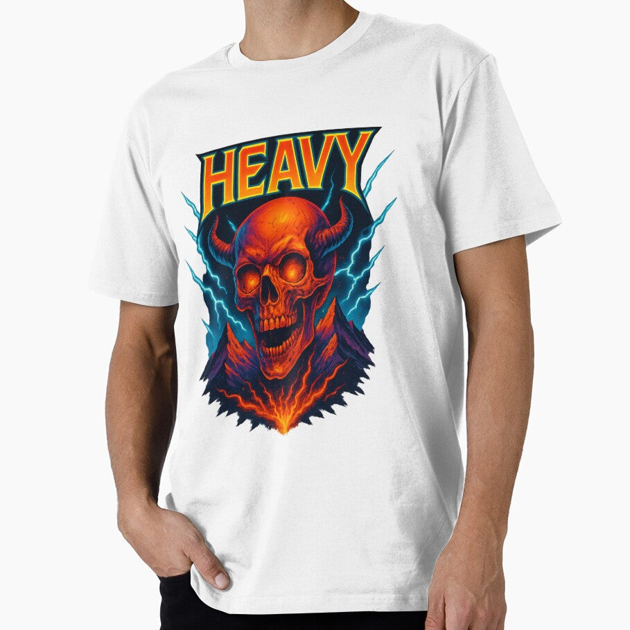 Horned Inferno Skull Lightning Heavy Design by ArtComixHaven T-Shirts, Hoodie, Sweatshirt | BlankRebels.com (Image 1)