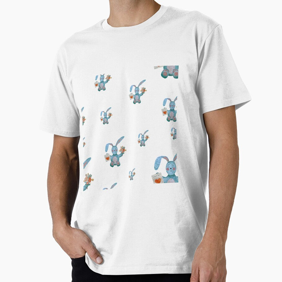 Rabbit blue flower bouquet flat pattern watercolor by Yana Mustafina | Boho Soulful Designs T-Shirts, Hoodie,... (Image 1)