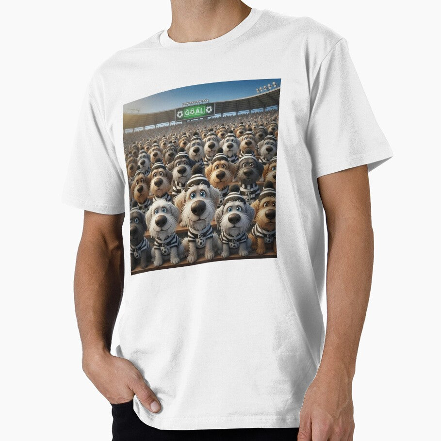 Cute Cartoon Dogs as Soccer Fans in Black and White Stadium Crowd by Pixel Pout
