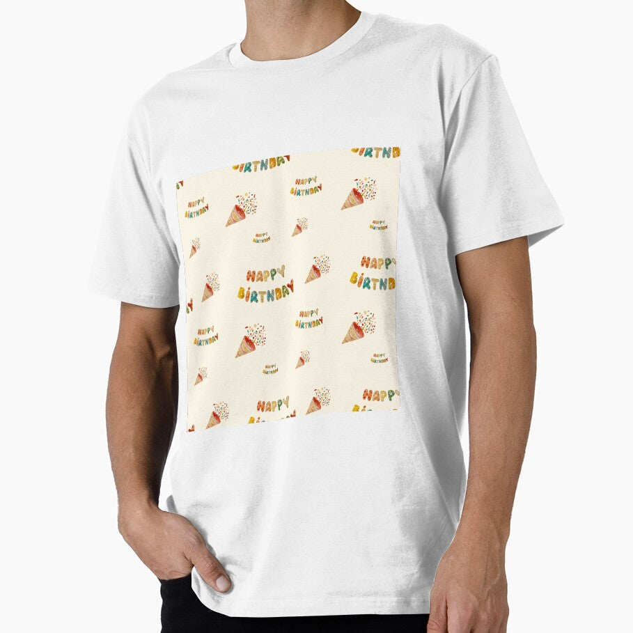 Happy birthday cute colorful pattern a watercolor beige by Yana Mustafina | Boho Soulful Designs T-Shirts,... (Image 1)